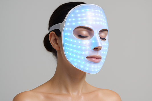 a women wearing LED light face mask